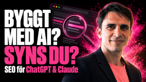 Oliver Cartea om SEO för hemsidor byggda med AI. Text: Byggt med AI? Syns du?