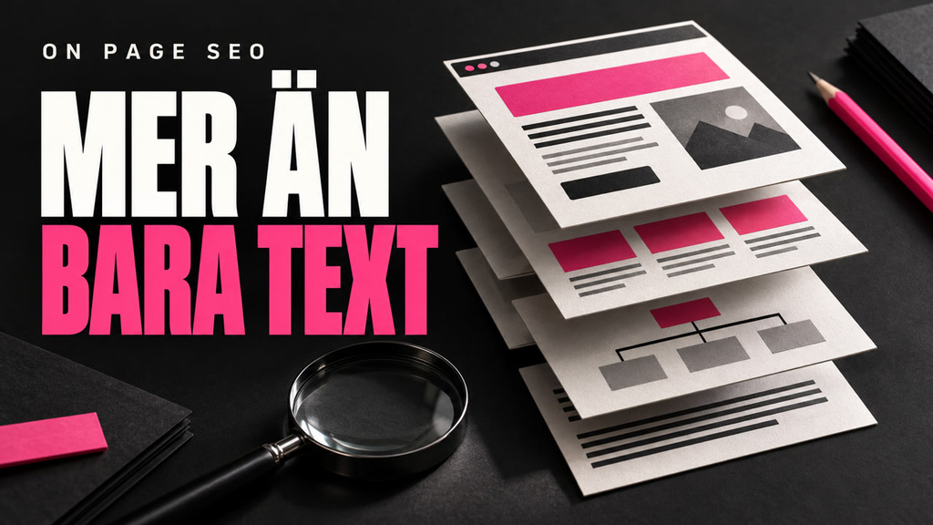 On page SEO – mer än bara text. En tjänstesida uppdelad i lager som illustrerar analys och innehållsarbete.